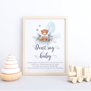 Niedlicher Teddy Bear Blue Balloons kein Baby Game Poster
