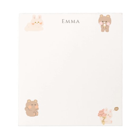 Niedlicher Teddy Bear & Bunny Personalisiert Notizblock (Vorderseite)