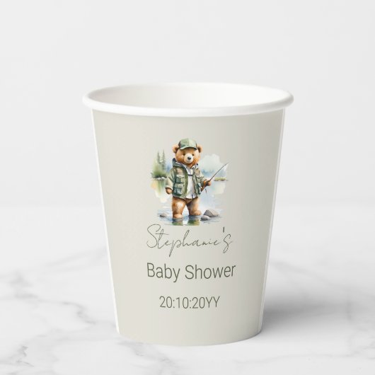 Niedlicher Teddy Bear Fisherman Reel Spannung Baby Pappbecher (Rückseite)