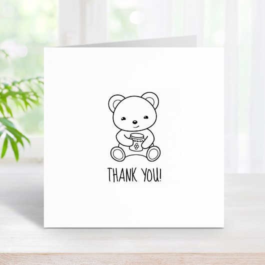 Niedlicher Teddy Bear Holding a Honey Jar Danke 1x Gummistempel