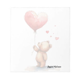 Niedlicher Teddy Bear Holding a Red Balloon Notizblock