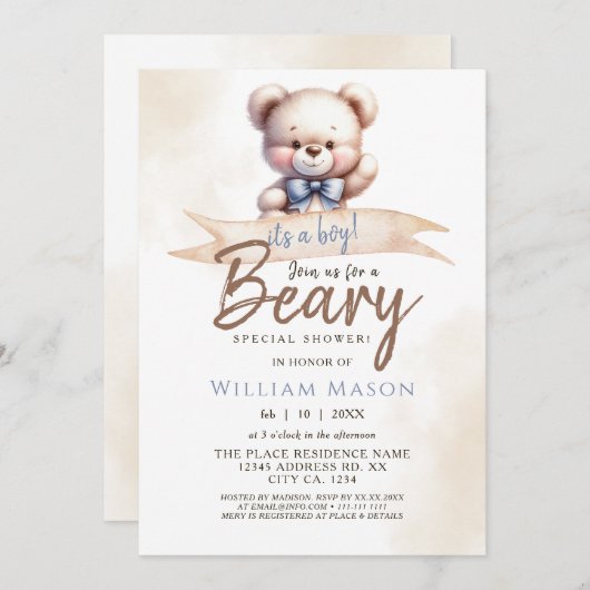 Niedlicher Teddy Bear I ist ein Boy Baby Shower Wa Einladung (Vorne/Hinten)