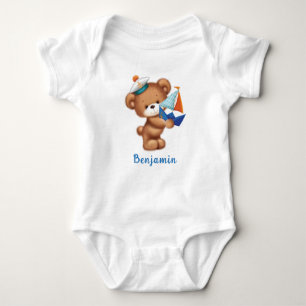 Niedlicher Teddy Bear Littlle Sailor Personalisier Baby Strampler