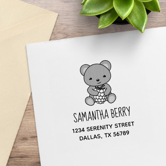 Niedlicher Teddy Bear mit Berry-Adresse Gummistempel