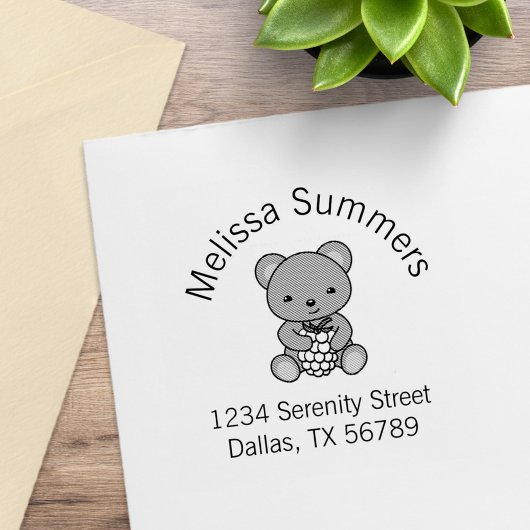 Niedlicher Teddy Bear mit einer Berry-Arch-Adresse Gummistempel