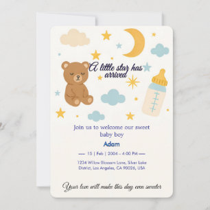 Niedlicher Teddy Bear & Moon Baby Boy Anreise Einl Einladung