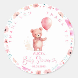 Niedlicher Teddy Bear Pink Balloon Girl Babydusche Runder Aufkleber