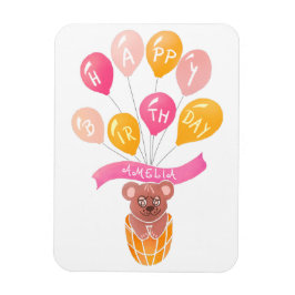 Niedlicher Teddy Bear Pink Balloons Girl Geburtsta Magnet