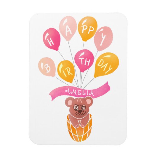 Niedlicher Teddy Bear Pink Balloons Girl Geburtsta Magnet (Vertikal)