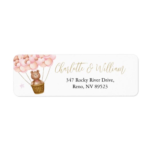 Niedlicher Teddy Bear Pink Balloons Rücksendeadres (Vorne)