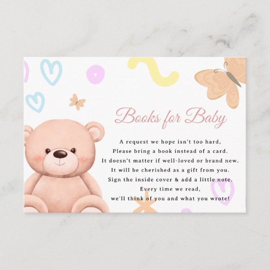 Niedlicher Teddy Bear Pink Bücher für das Baby Begleitkarte (Vorderseite)