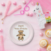 Niedlicher Teddy Bear Pink Polka Dot Kid`s Geburts Pappteller (Party)