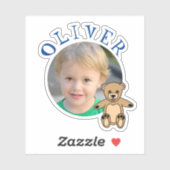 Niedlicher Teddy Bear Round Frame Name und Foto Ki Aufkleber (Blatt)