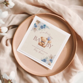 Niedlicher Teddy Bear Two Balloons Blauer Blumenst Serviette