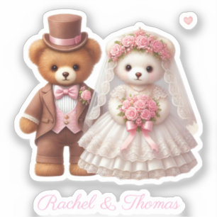 Niedlicher Teddy-Braut- und Groom-Hochzeitssemble- Aufkleber
