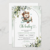 Niedlicher Teddy-Pilot geschlechtsneutraler Grünbo Einladung (Vorne/Hinten)