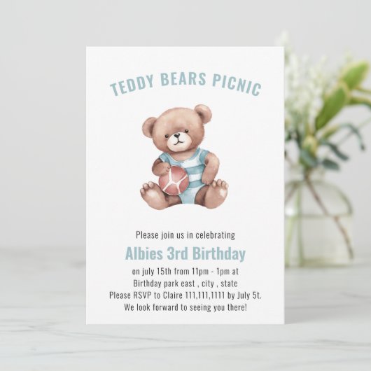 Niedlicher Teddy zum Geburtstag Einladung (Stehend Vorderseite)