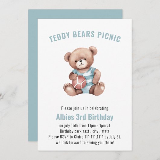 Niedlicher Teddy zum Geburtstag Einladung (Vorne/Hinten)