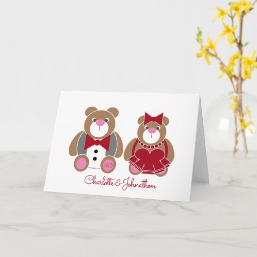 Niedlicher Teddybär 40. rubinischer Hochzeitstag Karte (Gelbe Blume)