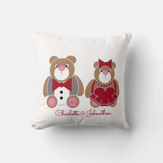 Niedlicher Teddybär 40. rubinischer Hochzeitstag Kissen (Vorderseite)