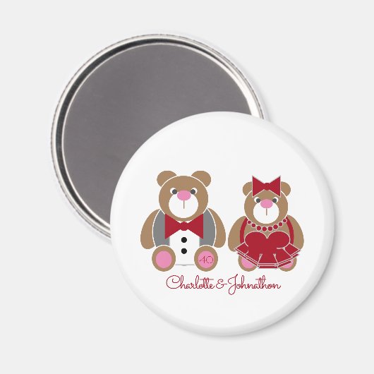 Niedlicher Teddybär 40. rubinischer Hochzeitstag Magnet (Vorderseite/Rückseite)