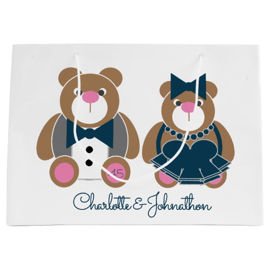Niedlicher Teddybär 45. Saphirhochzeit Große Geschenktüte (Vorderseite)
