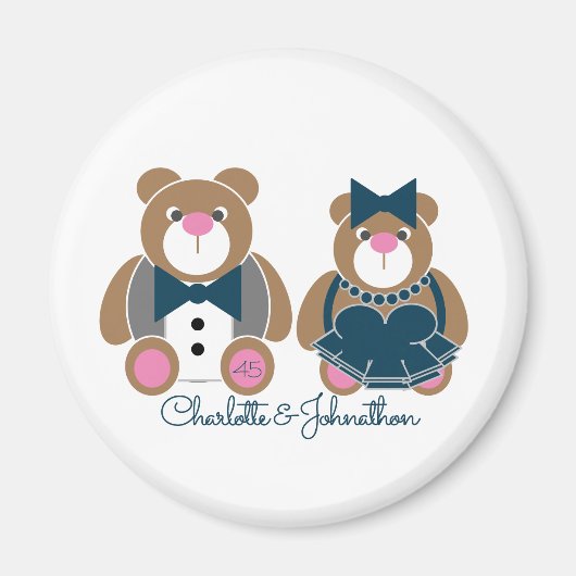 Niedlicher Teddybär 45. Saphirhochzeit Magnet (Vorne)