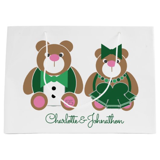 Niedlicher Teddybär 55. Smaragdhochzeit Große Geschenktüte (Vorderseite)