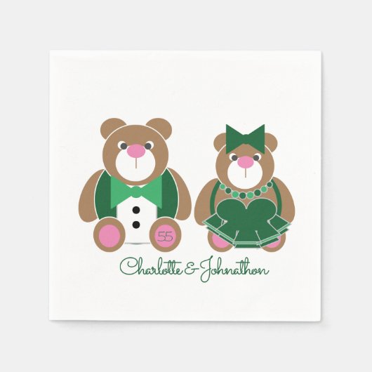 Niedlicher Teddybär 55. Smaragdhochzeit Serviette (Vorderseite)