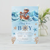 Niedlicher Teddybär Ahoy Es ist ein Junge Einladung (Stehend Vorderseite)