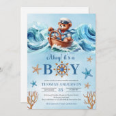 Niedlicher Teddybär Ahoy Es ist ein Junge Einladung (Vorne/Hinten)