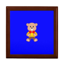 Niedlicher Teddybär auf blauem Holzschmuck Keepake