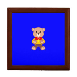 Niedlicher Teddybär auf blauem Holzschmuck Keepake Erinnerungskiste