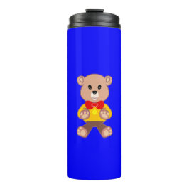 Niedlicher Teddybär auf blauem Thermaltumbler Thermosbecher
