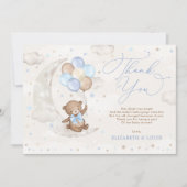 Niedlicher Teddybär auf dem Mond mit blaubraunen B Dankeskarte (Vorderseite)