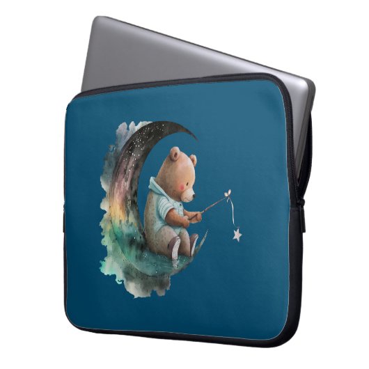 Niedlicher Teddybär auf dem Mond, Plush-Cartoon-Bä Laptopschutzhülle (Vorderseite Links)