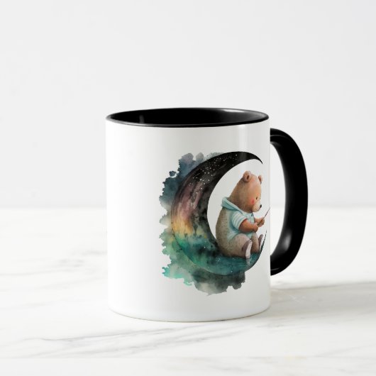 Niedlicher Teddybär auf dem Mond, Plush-Cartoon-Bä Tasse (VorderseiteRechts)