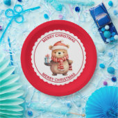 Niedlicher Teddybär auf der Weihnachtsmannmütze We Pappteller (Party)