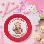 Niedlicher Teddybär auf der Weihnachtsmannmütze We Pappteller (Party)