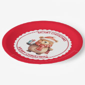 Niedlicher Teddybär auf der Weihnachtsmannmütze We Pappteller (Schrägansicht)