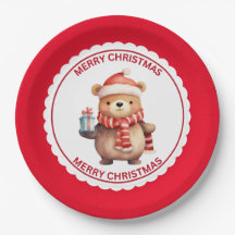 Niedlicher Teddybär auf der Weihnachtsmannmütze We