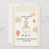 Niedlicher Teddybär auf der Wolke Einladung (Vorderseite)