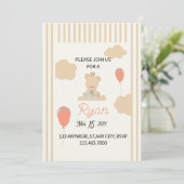 Niedlicher Teddybär auf der Wolke Einladung (Stehend Vorderseite)