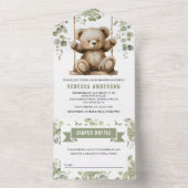 Niedlicher Teddybär auf einer Schaukel Eukalyptus  All In One Einladung (Innen Boden)