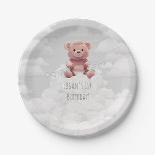 niedlicher Teddybär auf Windeln 1. Geburtstag Pappteller