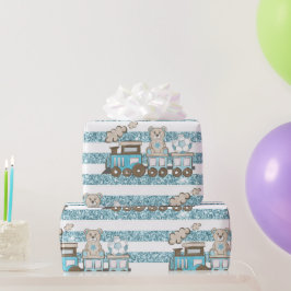 Niedlicher Teddybär, Baby-Dusche blau Geschenkpapier