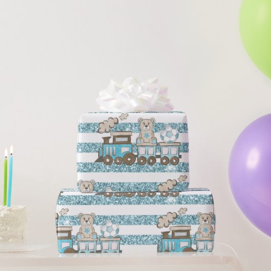 Niedlicher Teddybär, Baby-Dusche blau Geschenkpapier (Partygeschenke)