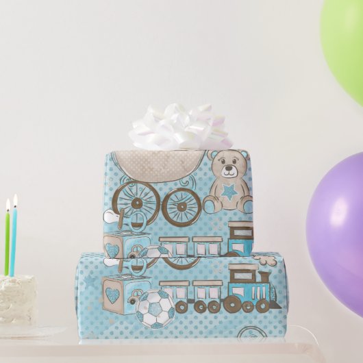 Niedlicher Teddybär, Baby-Dusche blau Geschenkpapier (Partygeschenke)