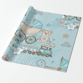 Niedlicher Teddybär, Baby-Dusche blau Geschenkpapier
