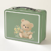 niedlicher Teddybär bei Blume Metall Brotdose (Rückseite)